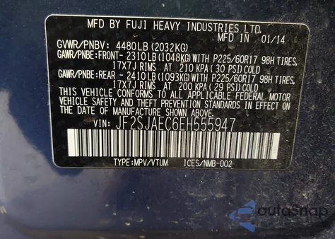 2014 Subaru Forester 2.5I Premium из США, поврежденный, VIN JF2SJAEC6EH555947